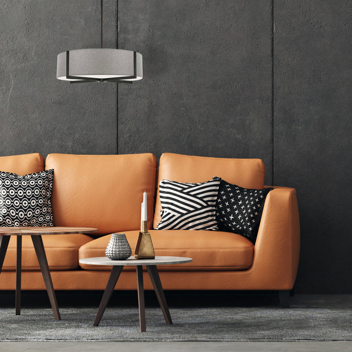 Luminaire suspendu Preston de Dainolite de 21 po de diamètre avec abat-jour gris, fini noir mat et 4 ampoules
