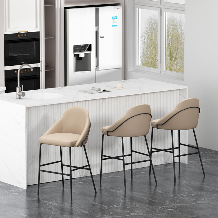 Tabouret de bar moderne en metal et tissu Gracie, coloris beige et noir - Lot de 3