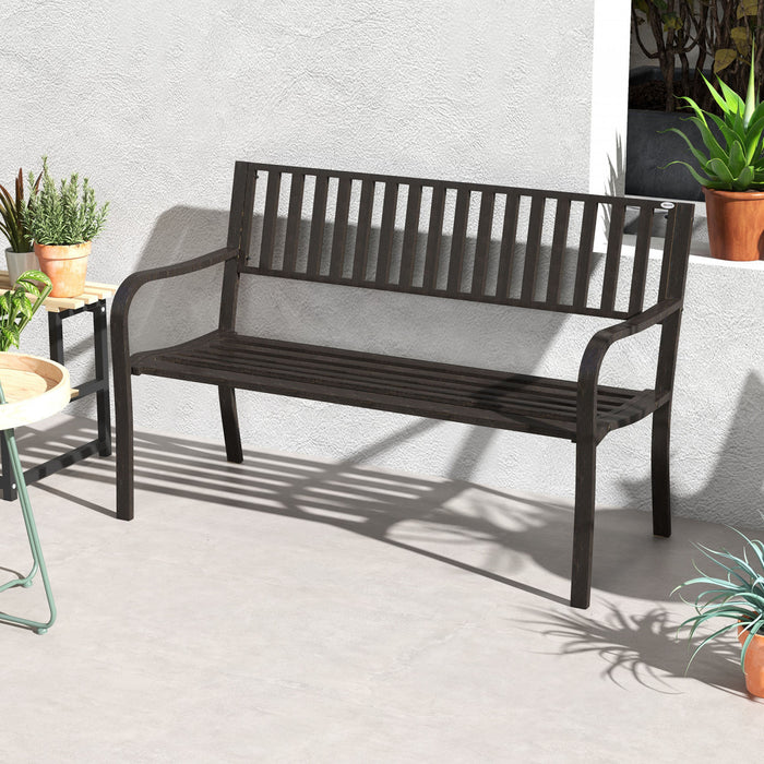 Outsunny 50\" Banc De Jardin En Acier, Chaise De Parc En Metal Pour Jardin