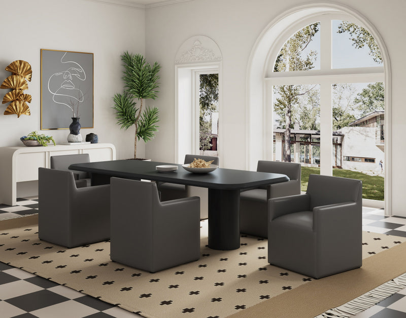 Fauteuil moderne en cuir vegetalien Anna Square en graphite - Lot de 2