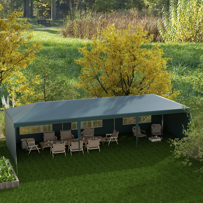 Outsunny Tente De Fete 10' X 29' Avec Parois Laterales Et Grandes Fenetres Transparentes Pour Jardin, Arriere-cour, Exterieur, Vert