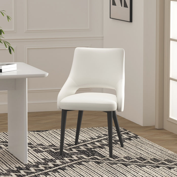 Chaise de salle a manger moderne Tremont en metal et cuir vegetalien blanc