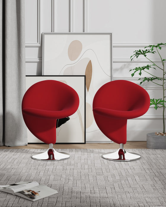 Fauteuil pivotant moderne en laine melangee Curl, rouge - Lot de 2