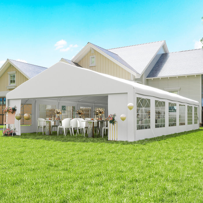 Outsunny Tente de Reception 7 x 12 m, Grande Tente de Mariage avec Parois Laterales, Blanc