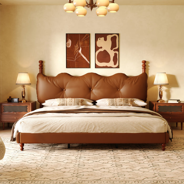 Cadre de lit plateforme en simili cuir Emma avec tete de lit, taille King, marron