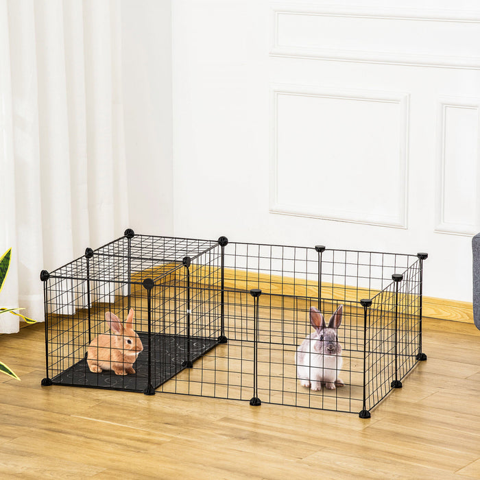 Pawhut Cage Pour Petit Animal Avec 16 Panneaux, Cloture Portable En Fil Metallique Avec Porte, Pieds Antiderapants Pour Lapin, Cochon D'inde, Chinchilla