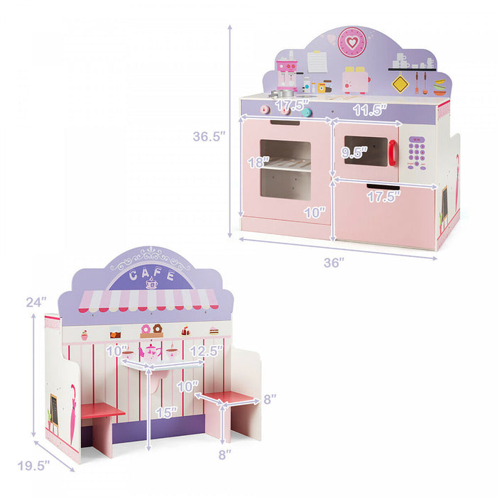 Cuisine Enfants Avec Restaurant En Bois 2 En 1, Jeu D’imitation Educative Avec Salle A Manger, Cuisine Evolutive Avec Four Et Micro-ondes, Ideal Pour Enfants De Plus De 3 Ans