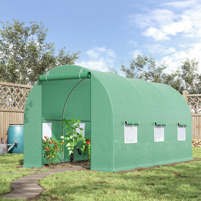 Outsunny Serre De Jardin Tunnel 4,5l X 2l X 2h M Chassis Tubulaire Acier Galvanise Renforce 1,8 Cm 6 Fenetres 1 Porte Vert