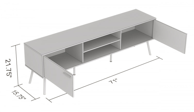 Meuble pour téléviseur durable de 71 po en bois avec 2 portes fermées et 2 tablettes - bois recyclé brun