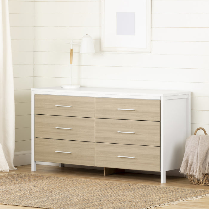 Munich Commode 6 Tiroirs - Blanc Et Orme Naturel