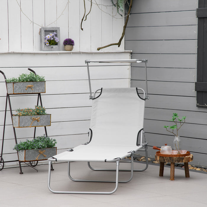 Outsunny Chaise Longue De Jardin Reglable, Camping, Plage, Gris Clair