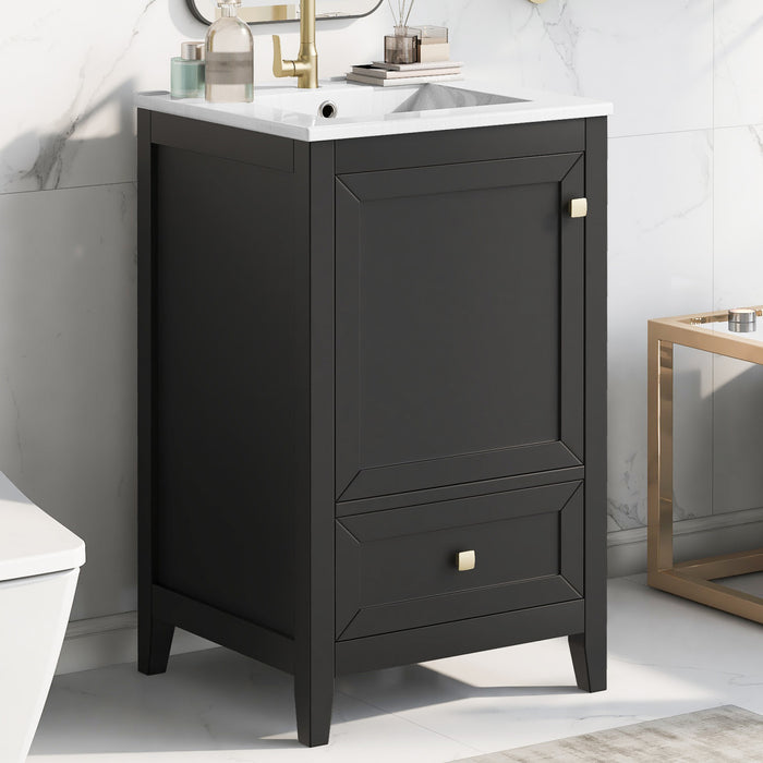 Puret Meuble-Lavabo Simple 20 po avec Etagere de Porte et Tiroir Coulissant, Noir