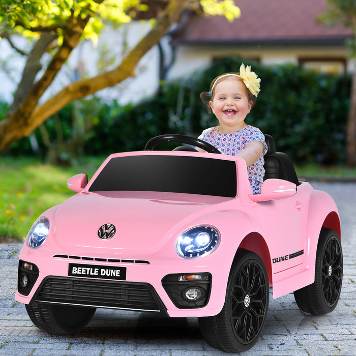 Voiture Electrique 12v Pour Enfants Costway, Sous Licence Volkswagen Beetle Avec Telecommande Et Musique, Rose