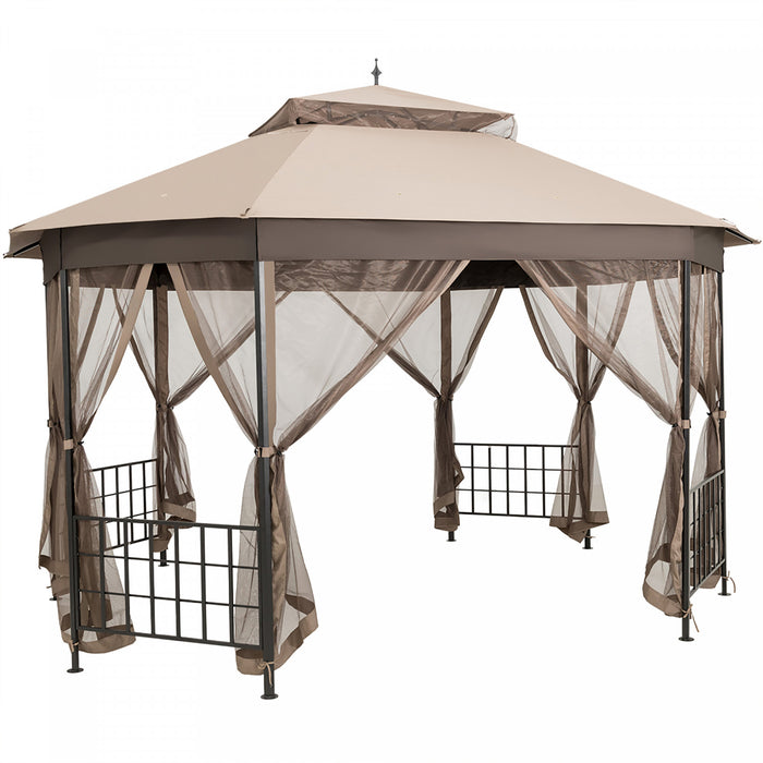 Marque Costway 304,8 Cm X 365,7 Cm Gazebo De Patio Octogonal Avec Double Auvent Et Parois Laterales En Filets