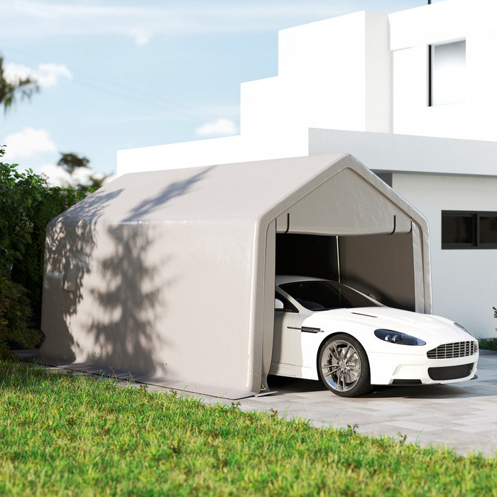 Outsunny Abri D'auto 10 X 17pi, Abri De Voiture Avec Porte Enroulable, Gris