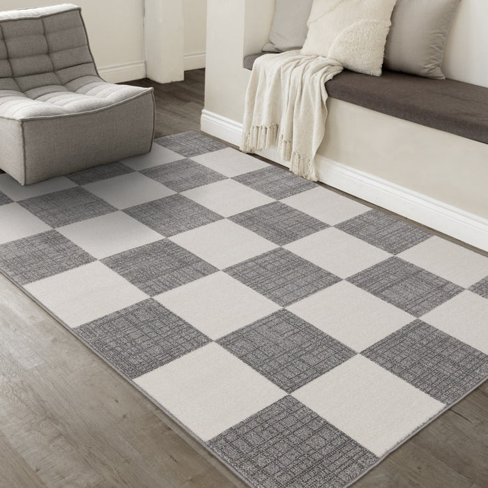 Tapis Covington a Carreaux Gris et Blanc, 5'3\" x 7'7\"