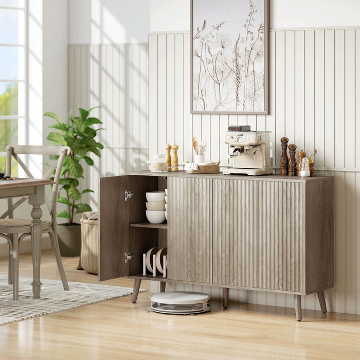 HOMCOM Buffet moderne cannele avec etageres reglables, gris clair