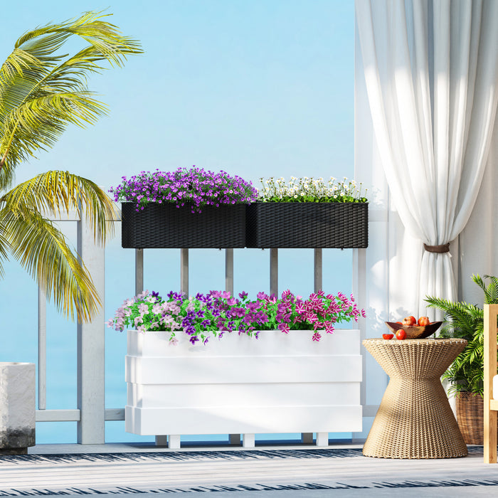 Outsunny Lot De 2 Jardinieres A Balustrade, Pots De Fleurs Suspendus, Noir