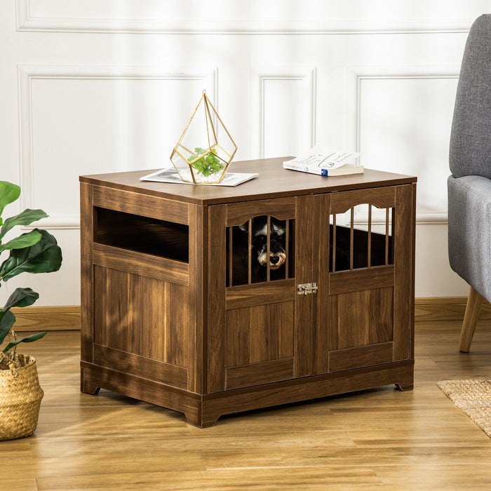 Pawhut Cage Pour Chien En Bois Avec Fenetres Multi-usage Portes Verrouillables Base Surelevee Pour Chiens De Petite Et Moyenne Taille Marron