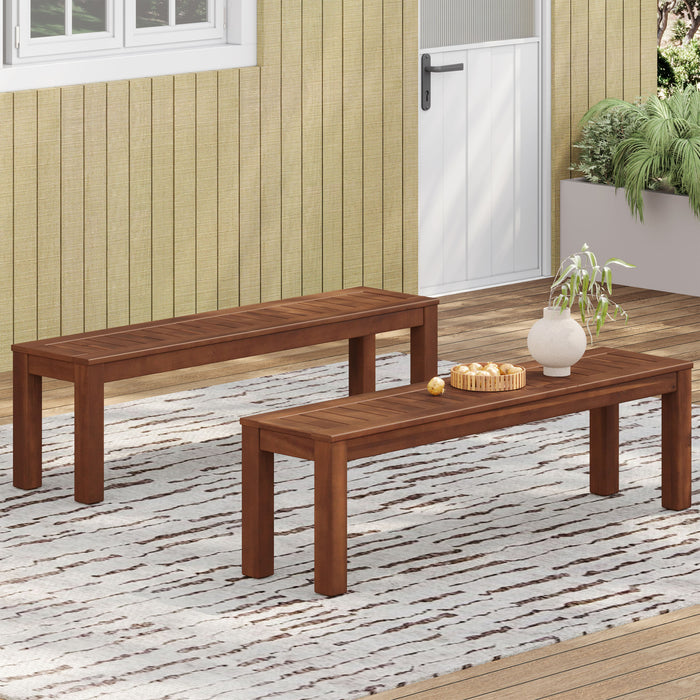 Ensemble De 2 Bancs Georgia En Bois D’acacia A Lattes De 61,75\", Brun Fonce