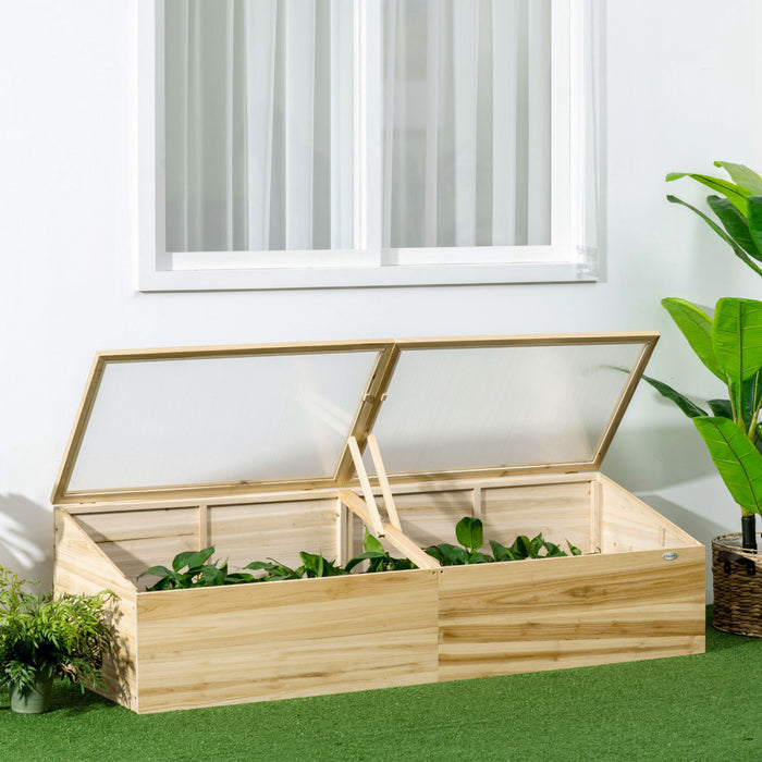 Outsunny Cadre Froid En Bois Avec Toit Ouvrant, Mini-serre, Naturel