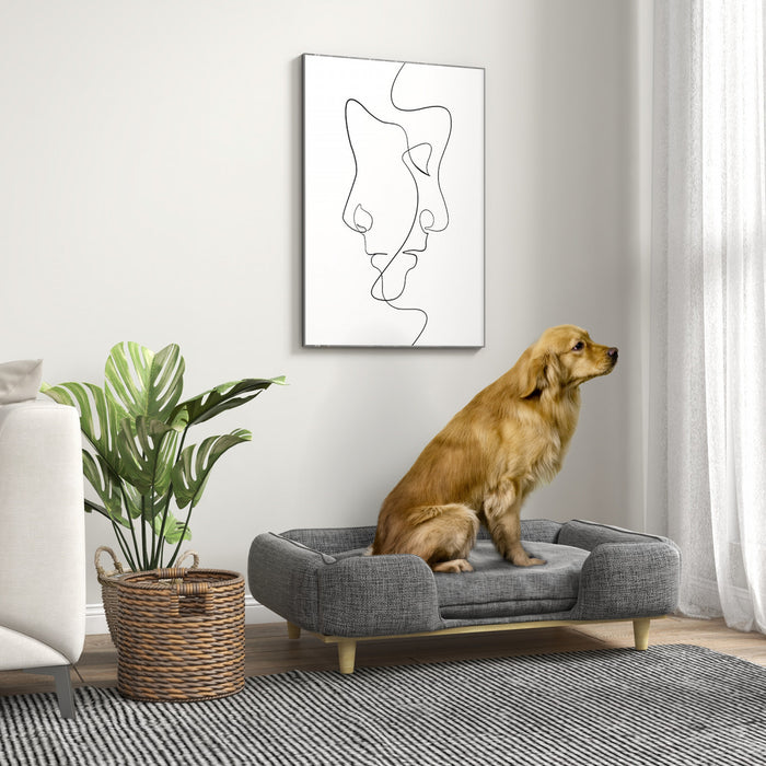 Pawhut Canape Sureleve Pour Chien De Grande Taille, Canape Amovible Et Lavable Pour Animal De Compagnie, Lit Pour Chat Avec Coussinets Antiderapants, Gris Fonce