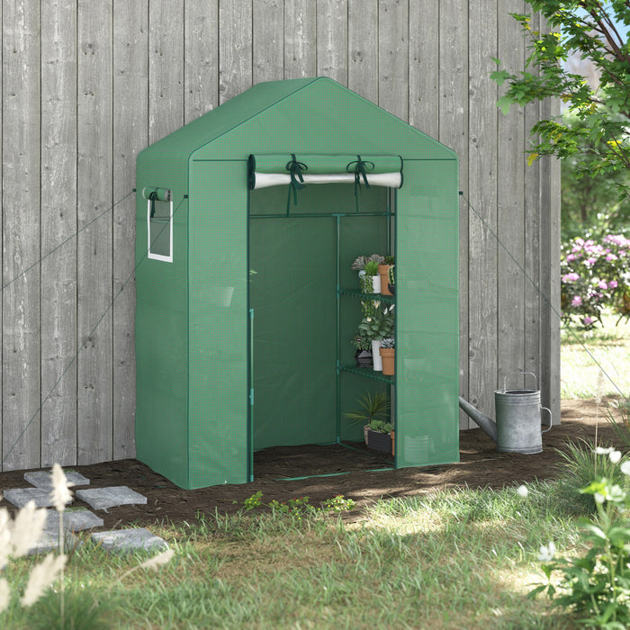 Outsunny Serre De Jardin Avec Porte Grillagee Et Etageres A 3 Niveaux