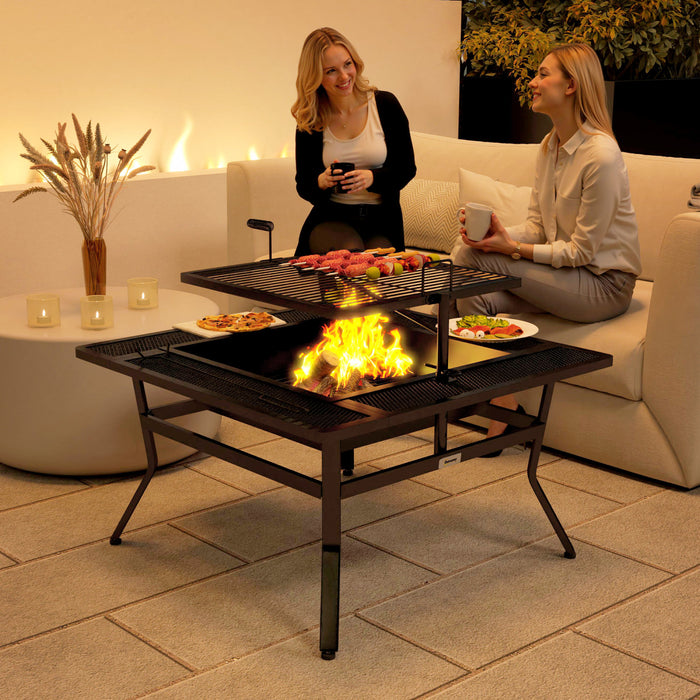 Outsunny Foyer D'exterieur Avec Grille De Cuisson Reglable, Noir