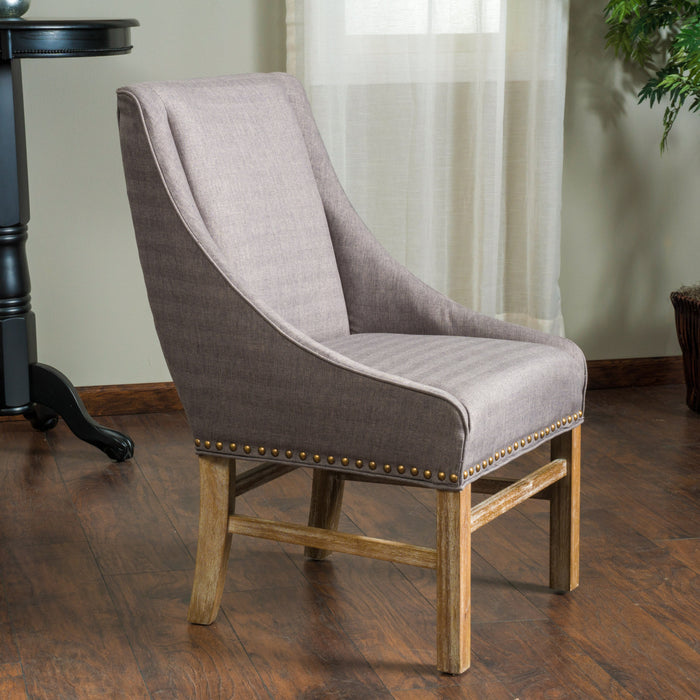 Chaise De Salle A Manger Lance En Tissu Tapisse Avec Clous Decoratifs, Brun Gris