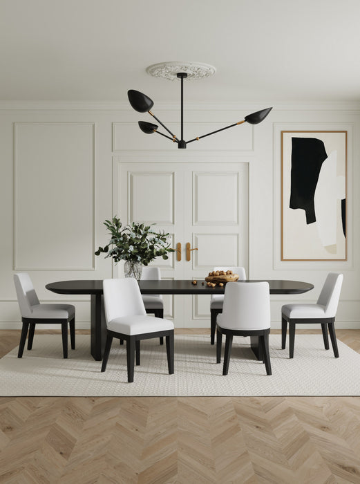 Chaise de salle a manger moderne en bois et cuir vegetalien Gansevoort, ivoire - Lot de 4