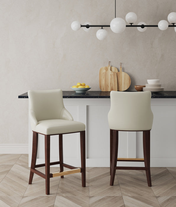 Tabouret de bar moderne en bois et tissu Shubert, ivoire - Lot de 2