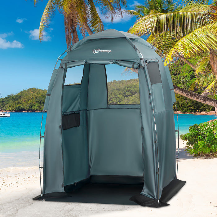 Outsunny Tente De Douche De Camping Pop Up Pliable Portable Avec Fenetres, Tapis De Sol Et Sac De Transport 60\" X 60\" X 82\" Vert