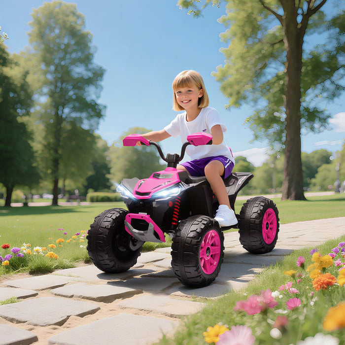 Qaba Voiture Enfant 24 V 2 Places Avec Roues Suspendues, Rose