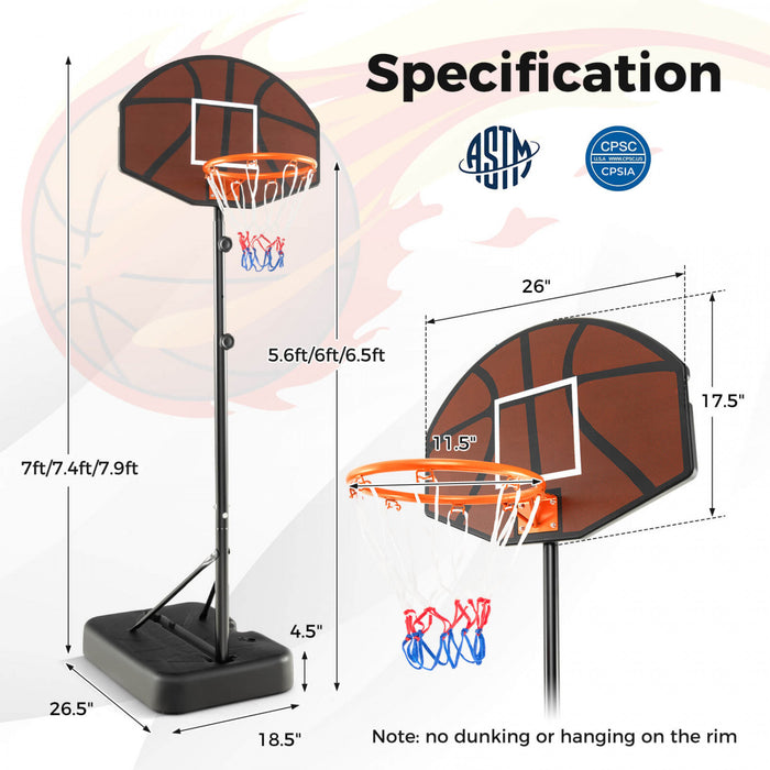 Costway Basketball Hoop 5.6-6.5 Ft Reglable En Hauteur Pour Les Enfants Avec Tableau Arriere A L'epreuve