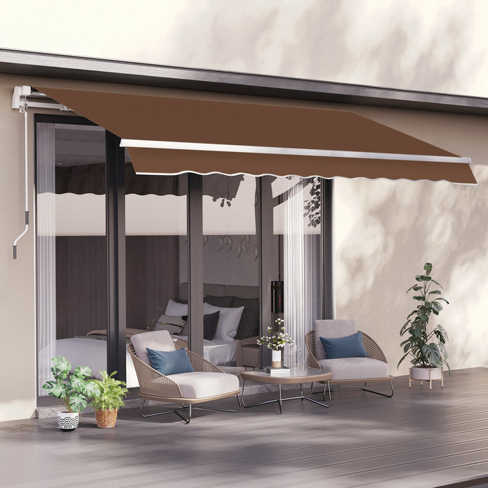 Outsunny 13'x8' Auvent De Patio Retractable Manuel Resistant A L'eau Pare-soleil Terrasse Exterieure Fenetre Porte Auvent Abri Cadre En Aluminium Cafe