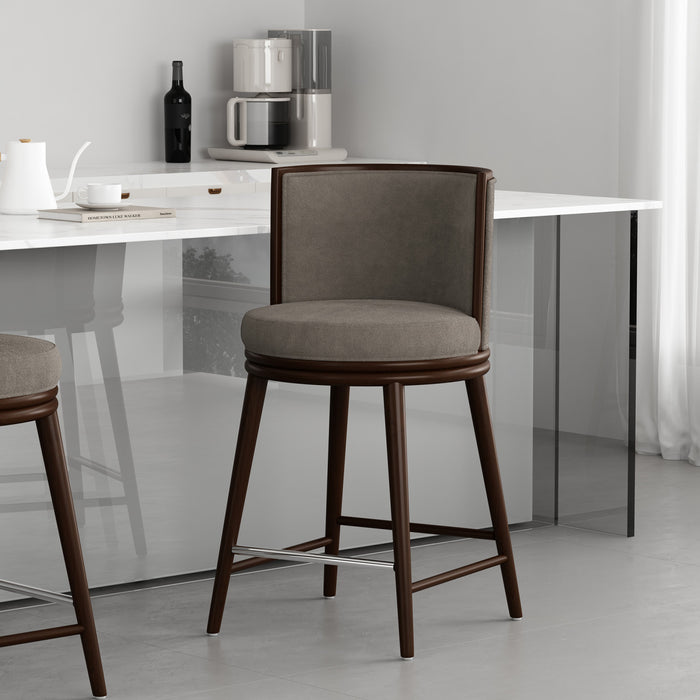 Tabouret de comptoir moderne en bois avec revetement en tissu, coloris colombe, Evalyn
