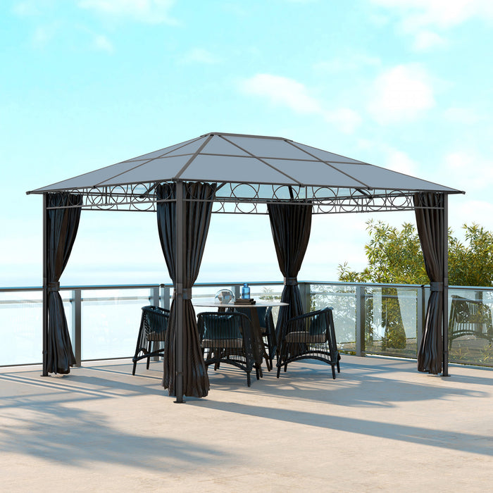 Outsunny Auvent A Toit Rigide 13' X 10', Tonnelle De Terrasse, Gris Fonce