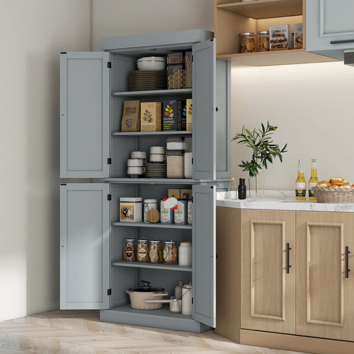 HOMCOM Garde-Manger Cuisine 4 Portes Autoportant Etageres Gris
