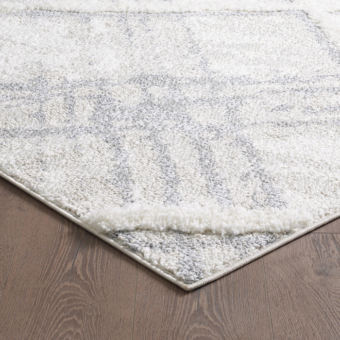 Carpette à poil long Lola crème à motif de treillis et de lignes - 6 pi 7 po x 9 pi 6 po