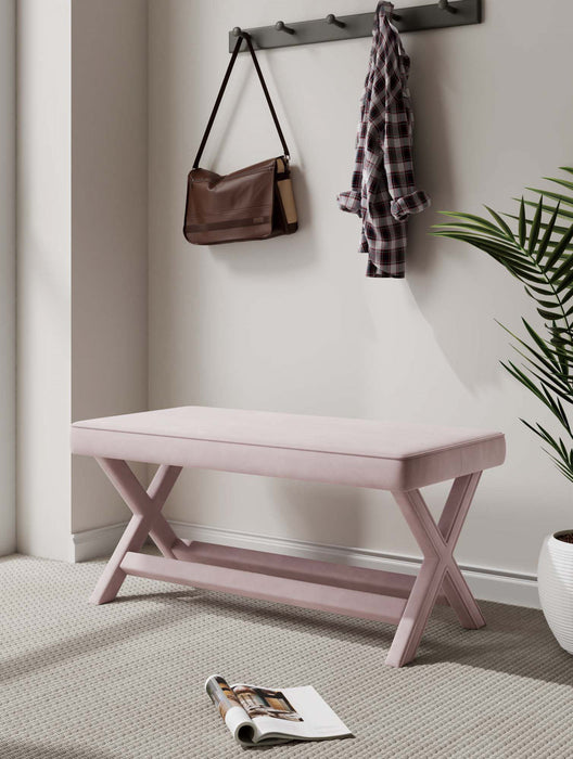 Banc d’appoint Abigail style milieu du siecle moderne en velours rose