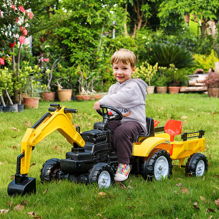 Aosom Voiture De Construction A Pedales Avec Klaxon Et Remorque Detachable, Jaune