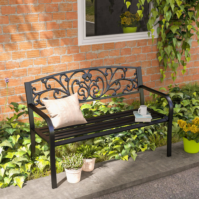 Banc De Jardin 2 Places Outsunny 50 Pour Cour, Pelouse, Patio, Noir