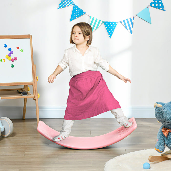 Qaba Planche D'equilibre 32,3\" Pour Enfants, Planche A Bascule Courbee, Apprentissage Prescolaire Termine, Jouet Montessori Waldorf, Pour 3 A 6 Ans, Rose