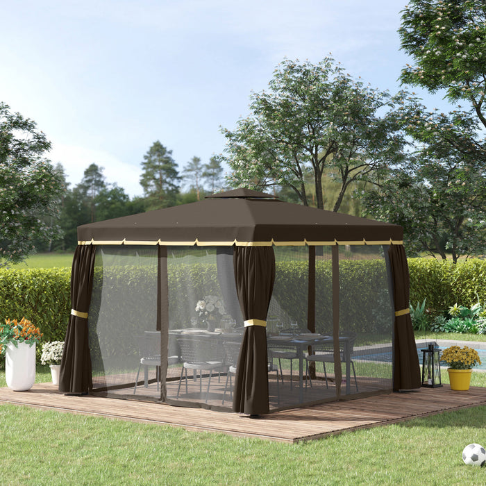 Outsunny Gazebo De Patio De 10' X 10' Avec Parois Laterales En Maille, Cafe