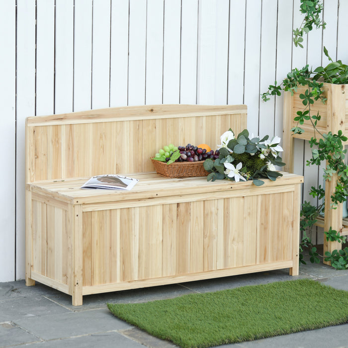 Outsunny Banc De Jardin En Bois Avec Coffre De Rangement, Naturel