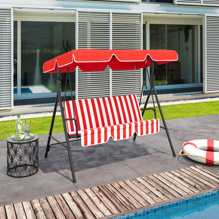 Outsunny Balancoire Pivotante D'exterieur 3 Places Chaise Longue De Jardin Rembourree Hamac De Terrasse Avec Cadre Et Auvent Rouge Et Blanc