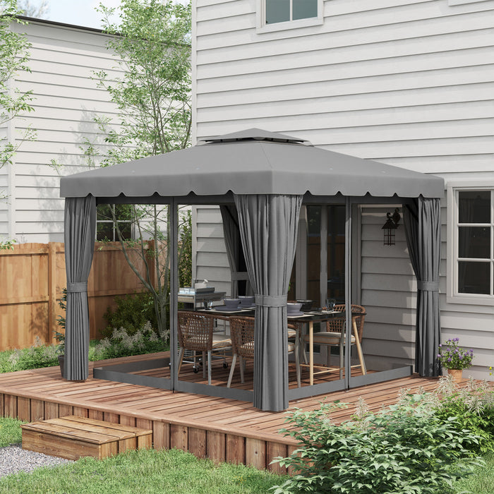 Outsunny Tente D'abri De Patio 10' X 10' Avec Parois Laterales, Gris