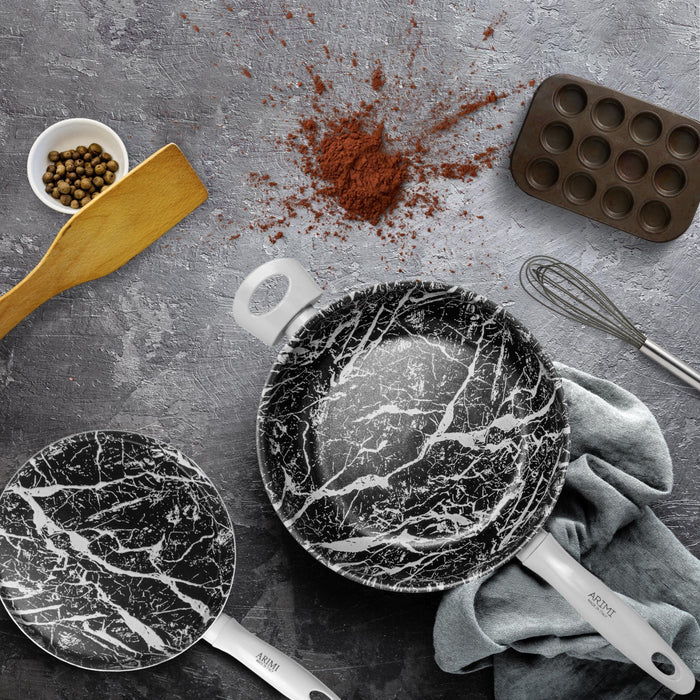 Arimi Ensemble De Marbre Diamant Italien 3 Pieces – Sauteuse 11 Pouces – Crepiere 9,8 Pouces