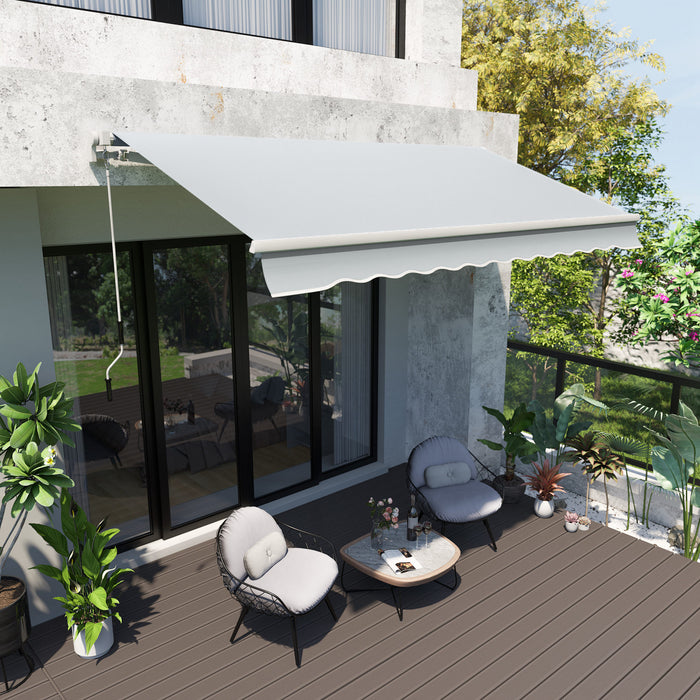 Outsunny 11.8x8.2pi Auvent De Terrasse Retractable Manuel Resistant A L'eau Pare-soleil Exterieur Pont Fenetre Porte Auvent Abri Gris