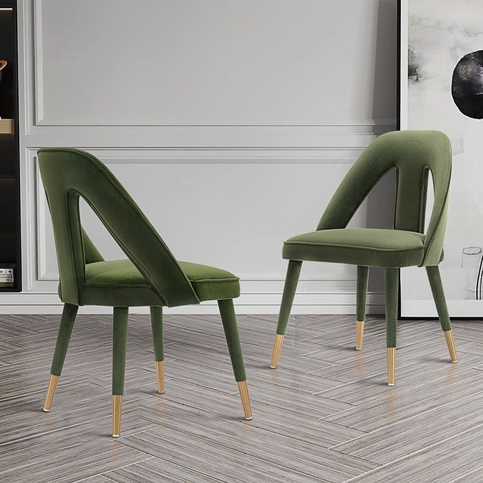 Chaise de salle a manger moderne Neda en velours vert olive - Lot de 2